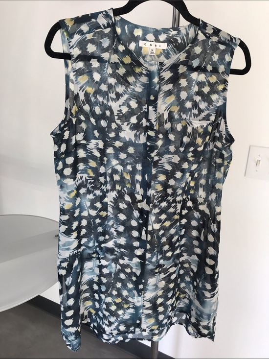 CAbi Tops - CAbi Teal and White Abstract Button-Front Blouse